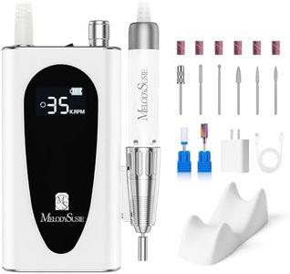 MelodySusie 35000RPM Nail Drill Rechargeable, Rechargeable Cordless Nail Drill Machine Portable Efile for Acrylic Gel Nails Remove, 8Pcs Nail Drill Bits, Low Noise Low Heat, Sparkle Plus (White)