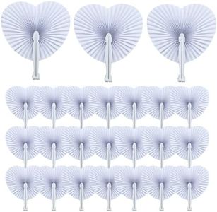 24 Pcs Foldable Hand Fan Heart Shaped White Paper Fans for Wedding Decorative Folding Fans with Plastic Handle, Small Accordian Fans for Party Birthday Decorative