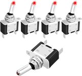 5PCS Toggle Switch, Linkstyle 12V 20A Heavy Duty Rocker Toggle Switch, Auto SPST ON/OFF Toggle Switch, Waterproof Red LED for Car Auto RV Vehicles Truck Boat