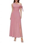 BeryLove Women's Elegant Formal Wedding Guest Dresses One Shoulder Tie Strap Split Maxi Cocktail Dress, Dusty Rose, Small