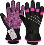 Winter Gloves, -30°F 3M Thinsulate Ski Gloves, Waterproof, Warm Touchscreen Thermal Gloves, Windproof Cycling Gloves for Men and Women for Skiing, Hiking, Cycling, Motorcycle Gloves, Pink-S