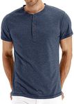 NITAGUT Mens Fashion Casual Front Placket Basic Short Sleeve Henley T-Shirts (Vg-Navy Blue XL)