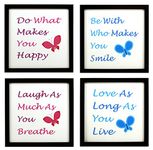 Indianara 4 Piece Set of Framed Wall Hanging Motivational Happy Smile Laugh Love Spiritual Art Prints 8.7 INCH X 8.7 INCH Without Glass