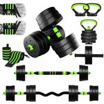 RiVo-Fit 40kg 6in1 Dumbbells Weights Set Adjustable Dumbbell Weight Workout Exercise Training Barbell Kettlebell Push ups Ab Roller Fitness Hand Wraps