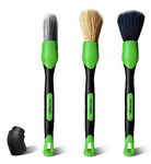 YeewayVeh Detailing Brush Set, 3 Pack Car Detailing Brushes for Dashboard Engine Bay Air Vents Leather Seat Wheel Vehicle Motorcycle Boars Hair Interior Detail Brush with Conversion Elbow, Green