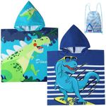 Athaelay Kids Dino Theme Wearable Beach Towels Bath Beach Pool Travel Camping Towel Poncho for 1-6 Years Old Toddlers and Kids Dinosaur 2Pcs