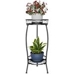 Plant Stand Indoor Outdoor, 2 Tier Metal Tall Planter Stand 26.5" Flower Stand Holder Heavy Duty Rustproof Plant Shelf Rack for Corner Garden Patio Lawn Balcony office