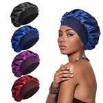 SWEET VIEW 4 Pcs Silk Bonnet, Silk Hair Wrap for Sleeping, Soft and Comfortable Silk Sleep Cap, Black, Navy, Purple, Burgundy, 12.6 Inch (Pack of 4)