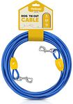 Petbobi Dog Tie Out Cable 15ft with Chew Proof PVC Coating, 4mm Steel Wire Tether, 360-Degree Swivel Clips, No Tangle, Suitable for Outdoor, Yard, Camping, Lightweight Lead for Puppies up to 20lbs