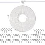 GGOUPTY Net Curtain Wire 15 M Length with 25 Eyes 25 Hooks White Hanging Cord Kit Multipurpose Wire Cord for Hanging Net Curtain Photos Crafts