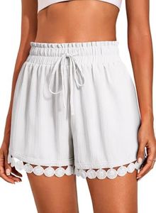 Dokotoo White Shorts for Woman Casual Drawstring Elastic Waist Lace Trim Summer Beach Cover Up Lightweight Loose Yoga Athletic Shorts Large