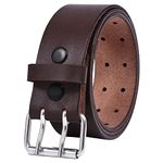 Leather Belts for Men Heavy Duty 1.75 Inch Wide Double Prong Casual Leather Grommet Belt, Brown, 62" - 64"