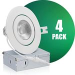 QPLUS 4Inch Eyeball Gimbal LED Recessed Light with Junction Box, Ultra Thin Dimmable Swivel Adjustable Downlight, Canless Ceiling Light 10 Watts, 750lm, ETL Listed (3000K Warm White, 4 Pack)