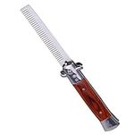 Comb Switchblade, Flip Knife Comb, Mens Stylish Combs Stainless Steel, Foldable Comb for Men Women Kids Pets, Push Button Pocket Comb(Rosewood handle)