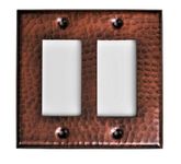 Monarch Abode 17014 Double Switch Hand Hammered Rocker Decorative Wall Plate Switch Plate Outlet Cover, 2-Gang, Pure Copper