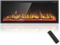 MFSTUDIO 50 Inch Electric Fireplace with 84 Color Combinations, Ultra Narrow Frame Recessed and Wall Mounted Fireplace Heater, Log, Driftwood & Crystal Option, Thermostat, Timer, 750w/1500w, Black