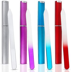 SWKJ 4 PCS Set Glass Nail Files Professional Gradient Color Crystal Nail Files with Cases Double Sided Nail Files Fingernail/Toenail Caring Tools for Home and Salon Use