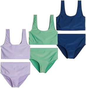 Real Essentials 3 Pack: Girls Two Piece Swimsuit Bathing Swim Suit Girl 2-Piece Kids Bikini Tankini Swimsuits Teen Beach Little Swimwear Kid Outfit Swimming Surf Teens Matching - Set 9, XL