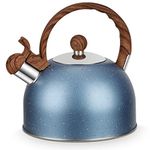Stainless Steel Whistling Kettle, 2.5 L Stainless Steel Whistling Kettle, Induction Kettle, Tea Kettle, Whistling Kettle for All Hobs, Modern Automatic with Wood Grain Handle, Easy to Use