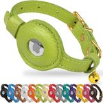 OOPSDOGGY Leather AirTag Cat Collar with Bell - Non Breakaway Kitten Collar with Apple Air Tag Holder - Lightweight GPS Pet Collars for Girl Boy Cats, Small Dogs, Puppies (Lime Green)