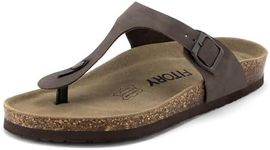 FITORY Mens Cork Thong Slides Sandal with Adjustable Buckle Straps Brown Size 8-8.5