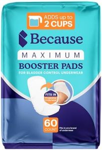 Because Maximum Incontinence Booster Pads for Men and Women, Adds 2 Cups Extra Absorbency to Adult Diapers, Discreet, Adhesive Strip Backing, Unisex