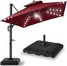 Best Choice Products 10x10ft Cantilever Patio Umbrella w/Base Included, Solar LED Lights 360 Rotation Large Offset Hanging Outdoor Shade for Deck Pool Backyard w/Stand – Burgundy