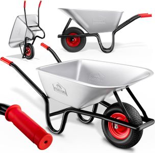 GARDEBRUK Heavy Duty Wheelbarrow 100L – Pneumatic Tyre, 250kg, Steel Rim, Silver/Red