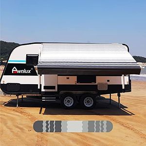 AWNLUX RV Awning Fabric Replacement - Waterproof Vinyl Shade Screen for Camping, Universal Fit, Sun UV Blocker Canopy, Shelter - Black Strip-13' (Fabric 12'2")