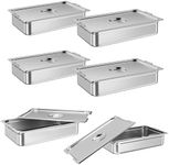 RIEDHOFF 6 Pack Full Size Hotel Pan, [NSF Certified][with Handle & Lid] Commercial Stainless Steel 4 Inch Deep Anti-Jamming Steam Table Pan