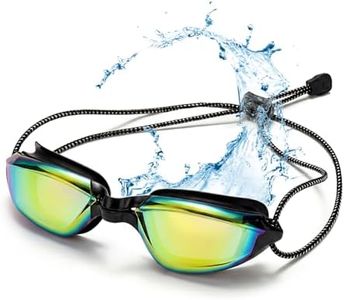 Aegend Swimming Goggles with Adjustable Bungee Strap - No Leak Anti-Fog Swim Goggles for Adults Men Women, Comfort Fit Mirrored/Clear Lens for Laps & Open Water