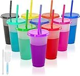 CUJIM Reusable Color Changing Cup - 10 Pack 24oz Travel Iced Coffee Mug Tumbler with Straw Lid,Plastic Smoothie Milkshake Bottle Magic Cold Drink Party Water Cups & Go Cup for Kids Adults