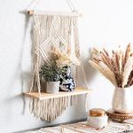 Love N Beyond Macrame Indoor Wall Hanging Floating Shelves for Wall Decor With Real Pine Wood Dowel Hand Woven Bohemian Decor for Apartment Dorm Bedroom Living Room Nursery Beige 60 x 30cm (Victorian)