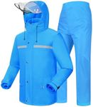 iCreek Rain Suit Waterproof Jacket and Trouser Suit Raincoat for Men and Women Outdoor All-Sport Breathable Anti-storm (XL-USA, blue)