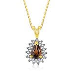 RYLOS Necklaces for Women Yellow Gold 14K Halo Pendant with Pear Tear Drop Gemstone & Genuine Diamond Necklace 18" Chain 6X4MM Smoky Quartz June Birthstone Womens Jewelry Gold Necklaces For Women