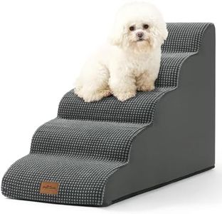 COZY KISS Dog Stairs for High Bed 22.6" H, Small Dog Step for Puppy, Older or Cat, Curved Ramp for Car, Ladder with High Density Foam, Lightweight, Durable, 15.7x33x22.6 inch, 5 Step, Dark Grey
