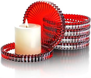 4'' Red Glass Candle Plates,Pillar Candle Holder Plates, Glass Candle Coasters Small Round Candle Trays Decorative Glass Pillar Candle Stands for Table Centerpieces,Set of 6