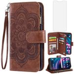 Asuwish Phone Case for Tracfone BLU View 3 B140DL Wallet Cover with Tempered Glass Screen Protector and Flower Leather Flip Credit Card Holder Stand Cell Accessories Blue View3 140DL Women Men Brown