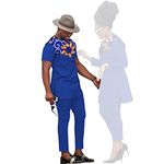 African Couple's Clothing Women's Ankara Print Top and Pants Set Party Banquet Couple's Clothing Men's Top and Pants Set with, Men751 1, Large