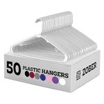 ZOBER Hangers 50 Pack, Standard Plastic Hanger, Clothes Hanger, Coat Hanger, Cintres Pour Vêtements, Durable Slim Space Saving Closet Hangers, Hangs up to 5.5 lbs., White Hangers