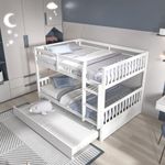 Giantex Full Over Full Bunk Bed with Trundle, Solid Wood Trundle Bed Frame w/Guardrails and Ladder, Convertible to 2 Beds, Full Size Bunk Beds for Adults Kids Teens, No Box Spring Needed, White