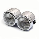 Alchemy Parts Retro Streetfighter Motorcycle Headlights | Motorbike Double Headlight Twin Dual Halogen 35W | Custom Dominator Warrior Bandit Trike (Chrome no Grill)