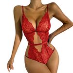 Zzalalana Plus Size Babydoll Lingerie for Women Sexy Naughty Silk Pajama Halter Neck Floral Lace Chemise Sleepwear Nightgown Sheer Mesh Sleepwear Robe Set for Sex Play G104 Red