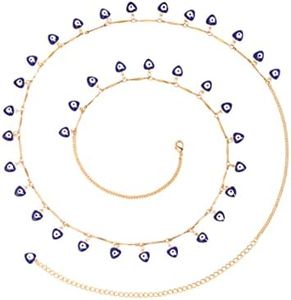 PEARLADA Dangle Blue Evil Eye Waist Beads, 18k Gold Bar Belly Chain, Sexy Beach Bikini Body Chain, Boho Shaker for Belly Dance