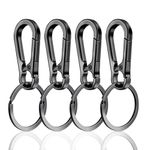 Mabor 4Pcs Small Keychain Clip Metal Keychain Hooks Black Key Ring Clips for Car Keys Purse Heavy Duty Keychain Holder for Purse Charm Hook Keyring with Clip for Men Women