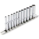 DAKCOS 11PCS Hex Long Socket Set,1/4" Drive Metric Deep Socket, 4-13mm Socket Set with Metal Rail for Home Car Repair & DIY, CR-V, 50mm Long