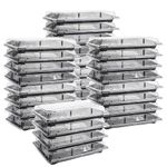 JMIATRY 50 Pcs Reusable Small Plastic Buffets Catering Trays with Lids, 285x186x45mm Sweet Treat and Sandwich Platter Trays, Black Pattern Base Food Containers for Party Food and Buffets