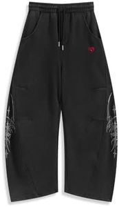Aelfric Eden Washed Barrel Sweatpants Print Baggy Wide Leg Pants Women Men Casual Vintage Y2K Unisex Graphic Lantern Trouser Black XS