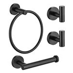 Lairuier Bathroom Hardware Set, Matte Black Stainless Steel 4-Piece Include Hand Towel Ring Toilet Paper Holder and 2 Robe Towel Hooks, Bathroom Wall Mounted Fixtures