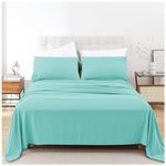 Luxurious Percale Sheet Anti Wrinkle Flat Double Bed Sheets Poly Cotton Dyed Plain Bedding Bedsheet, Aqua